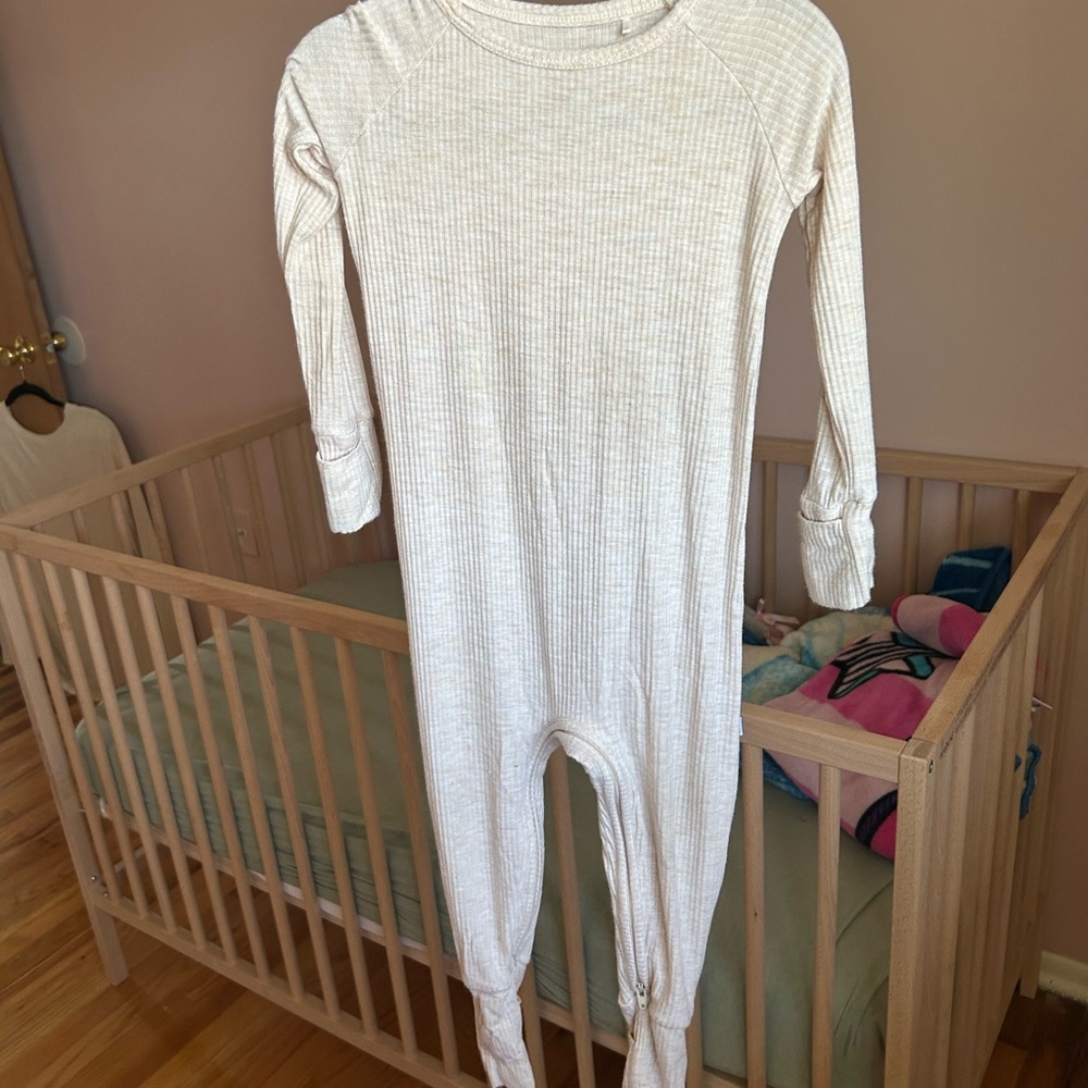 Little Sleepies Beige Striped Kids Footie